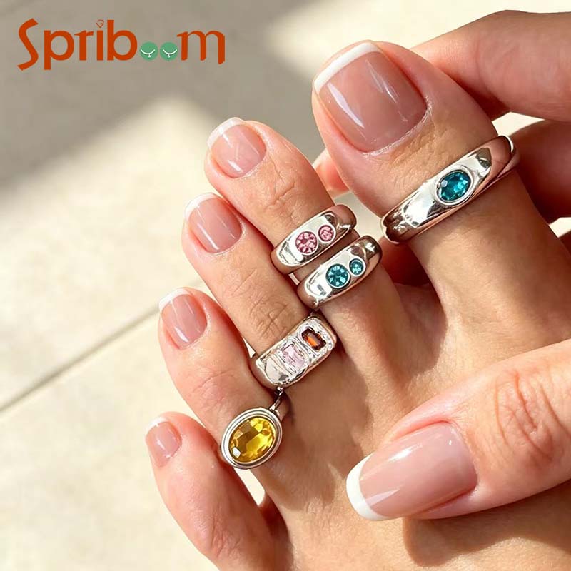 Ring Set Adjustable - 5Pcs/set Colorful Crystal Open Toe Rings