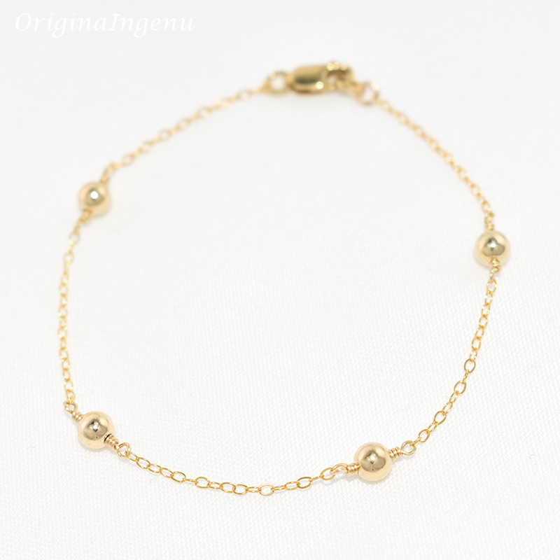 Beaded Anklet Chain - 14K Gold Filled Beads Bracelet Handmade