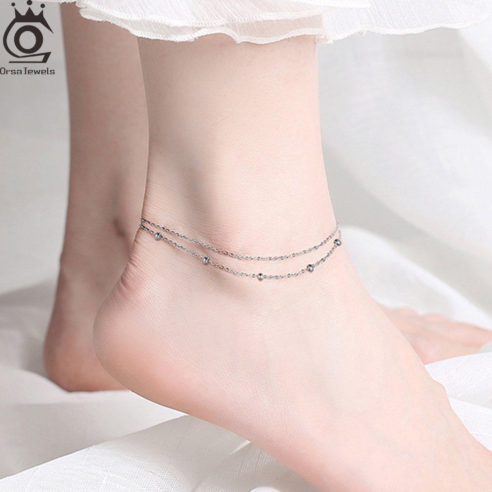 Beaded Anklet Chain - ORSA JEWELS Fashion 925 Sterling Silver