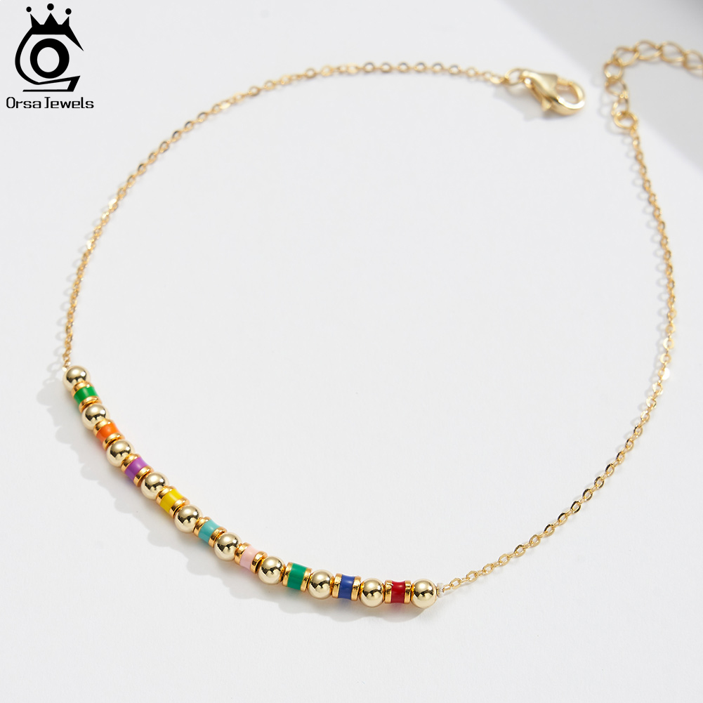 Beaded Anklet Chain - ORSA JEWELS 925 Sterling Silver Beaded