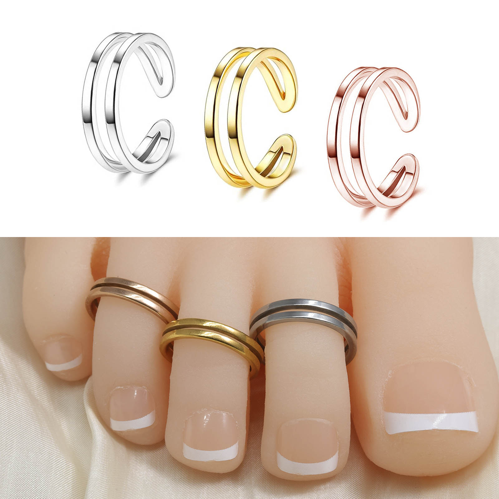 Ring Set Adjustable - Adjustable Double Layer Toe Ring 316L