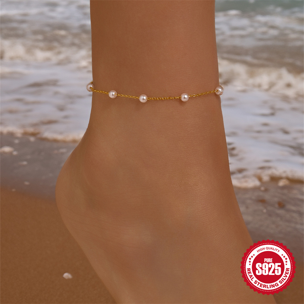 AIDE 925 Sterling Silver Pearl - огляд і ціна Beaded Anklet Chain