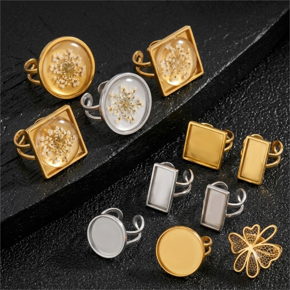 2pcs Stainless Steel Square Fl - огляд і ціна Ring Set Adjustable
