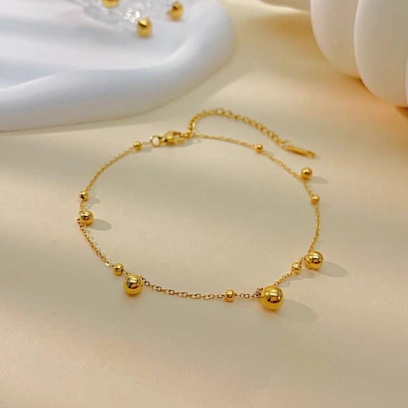 18k gold ball round bead ankle - огляд і ціна Beaded Anklet Chain