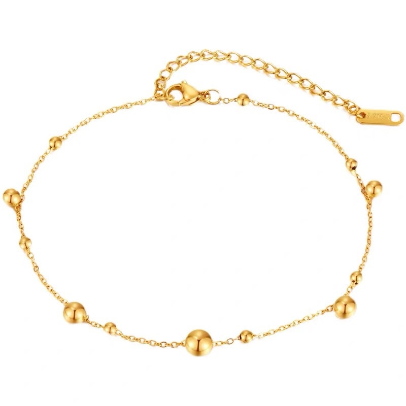 18k gold ball round bead ankle - огляд і ціна Beaded Anklet Chain