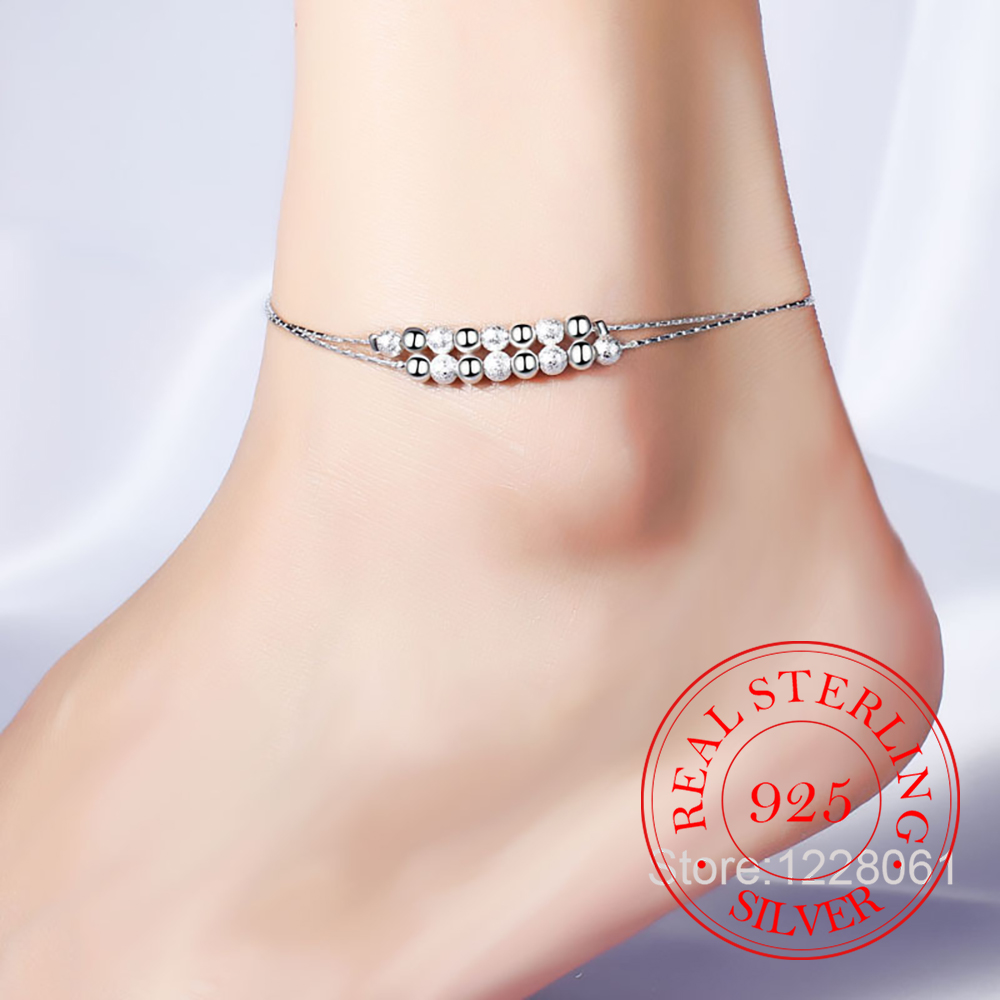925 Silver Double Layer Beaded - огляд і ціна Beaded Anklet Chain